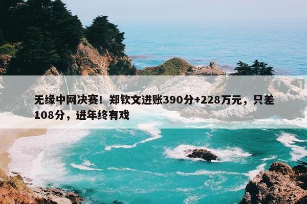 无缘中网决赛！郑钦文进账390分+228万元，只差108分，进年终有戏