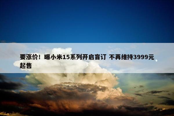 要涨价！曝小米15系列开启盲订 不再维持3999元起售